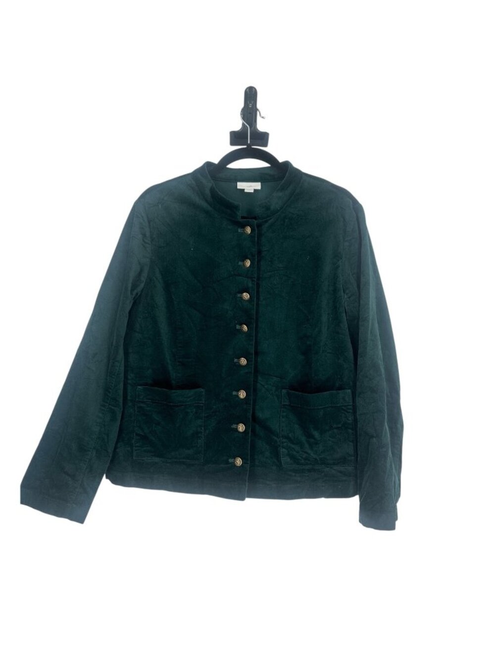 J. Jill Jacket Medium Petite Green Cotton Tencel Military Utility Crest Button